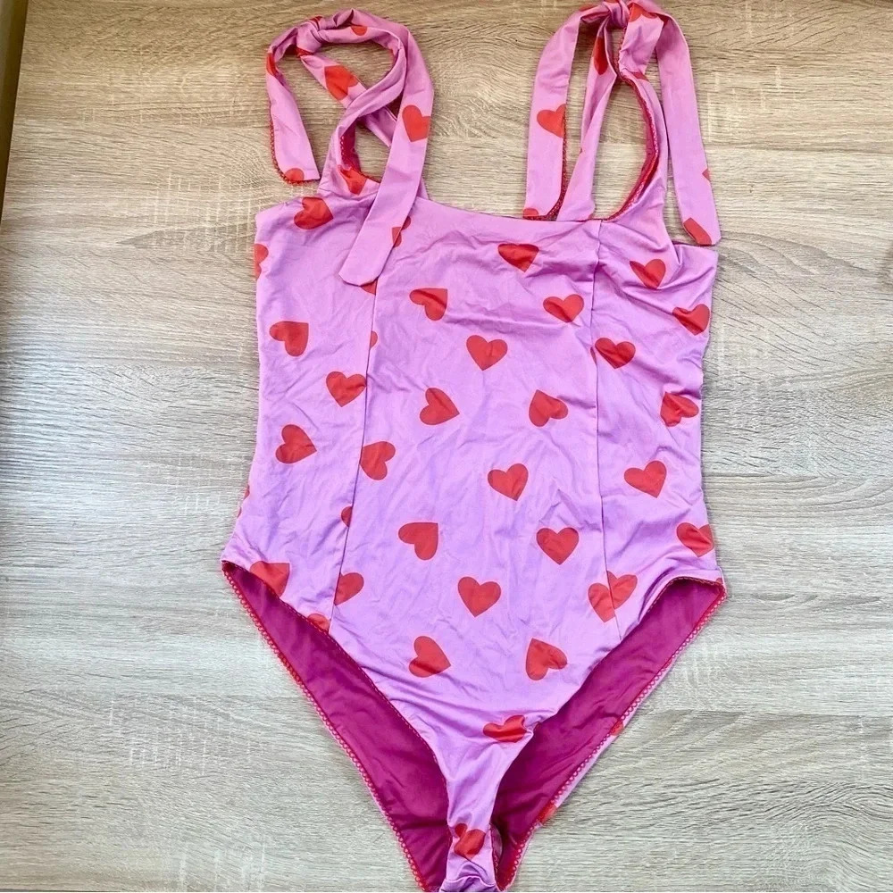 New Beach Riot Sydney Hearts One-Piece Swimsuit Pink XL